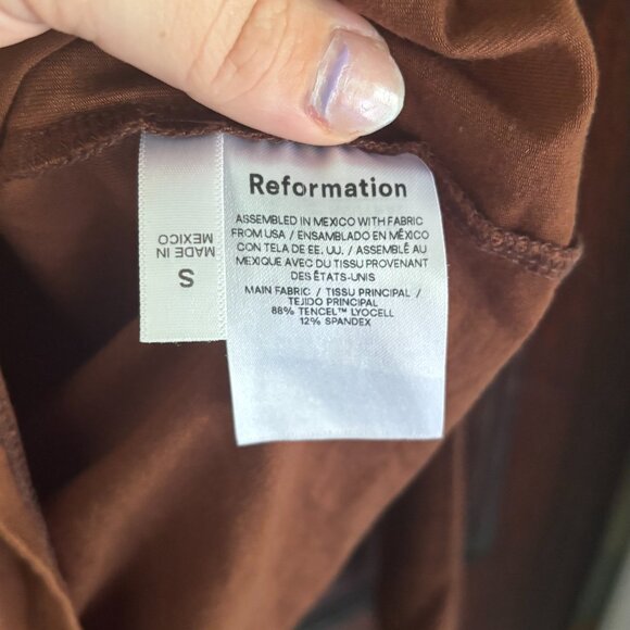 REFORMATION Walter Long Sleeve Tencel Top Brown Small Minimalist Designer - Picture 4 of 4